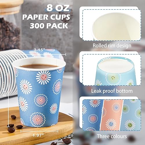 Miniatura 2 de SIUQ Paquete de 300 tazas de papel de 8 onzas tazas de café desechables sin BPA tazas de bebidas calientesfrías para jugo de agua perfectas para