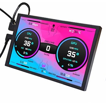 VSDISPLAY 8 Inch 1280 x 800 IPS LCD Monitor PC Housing Display Universal 120 mm fan holder for DIY CPU GPU temperature computer screen
