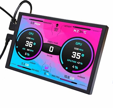VSDISPLAY 8-Inch IPS PC Monitor - Internal 1280x800 Screen for PC Case, DIY CPU/GPU Temp Display, Direct 120mm Fan Replacement
