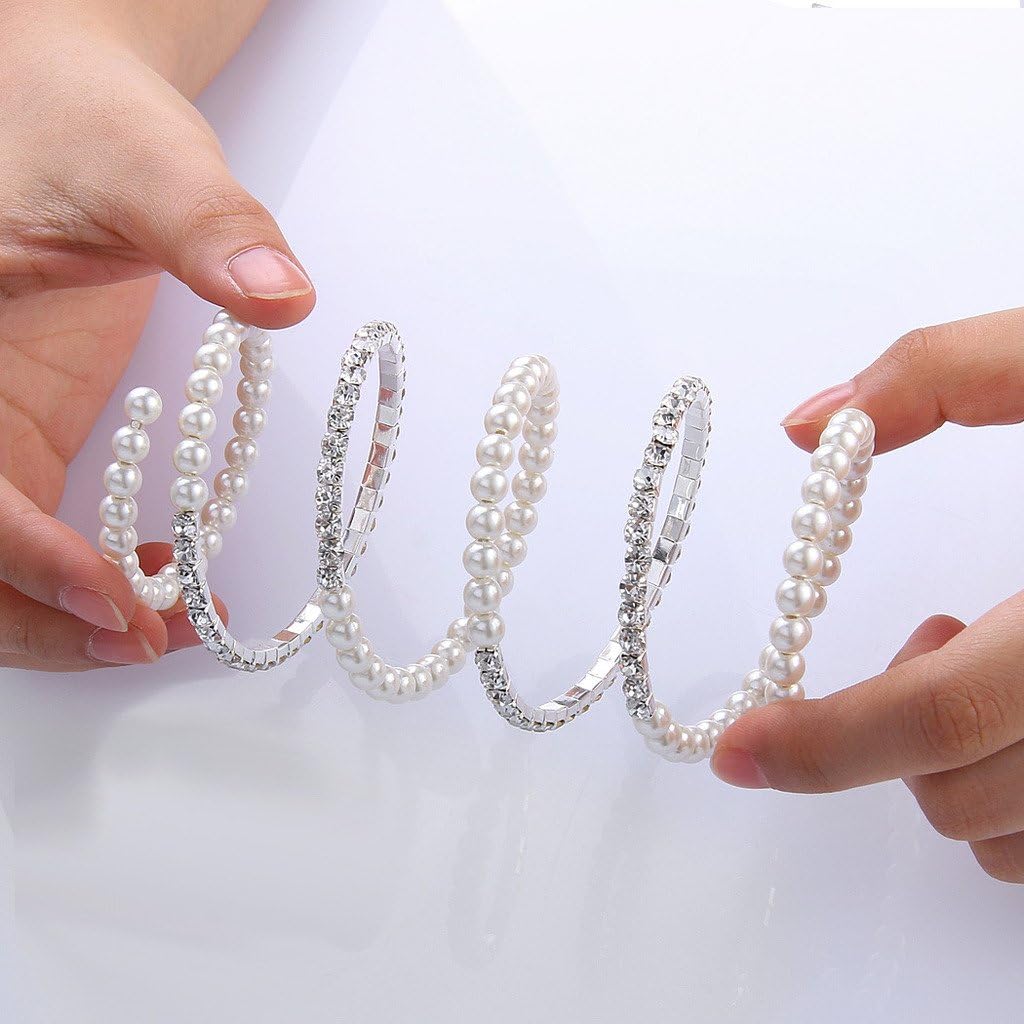 EVER FAITH Wedding Layers Cream Ivory Color Simulated Pearl Strand Bracelet Clear Austrian Crystal - Image 4