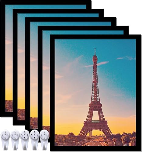 Miniatura 30 de Juego de 5 portarretratos de 18 x 24 pulgadas, marcos de fotos negros de alta transparencia para galería de pared horizontal de escritorio vertical