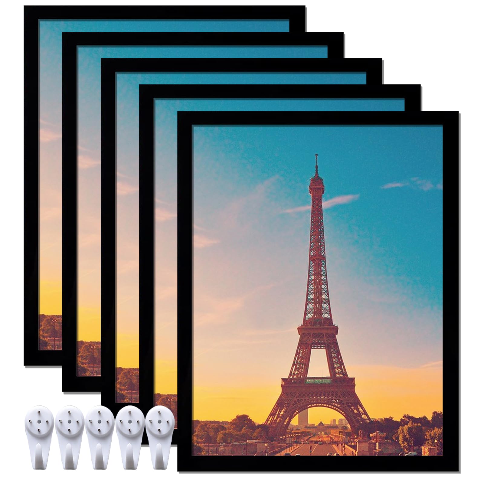 icariery 14x18 Picture Frame Set of 5, Black Photo Frames High Transparent Wall Gallery Desktop Horizontal Vertical for Canvas Collage Photo Poster Certificate 14 x 18 inches