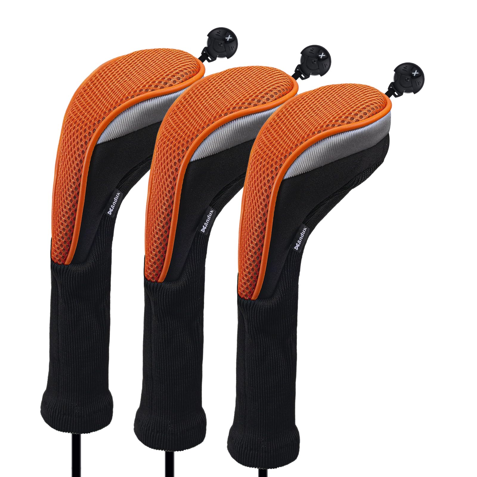 Andux 3pcs/Pack Long Neck Golf Hybrid Club Head Covers Dial No. Tag CTMT-02 Orange