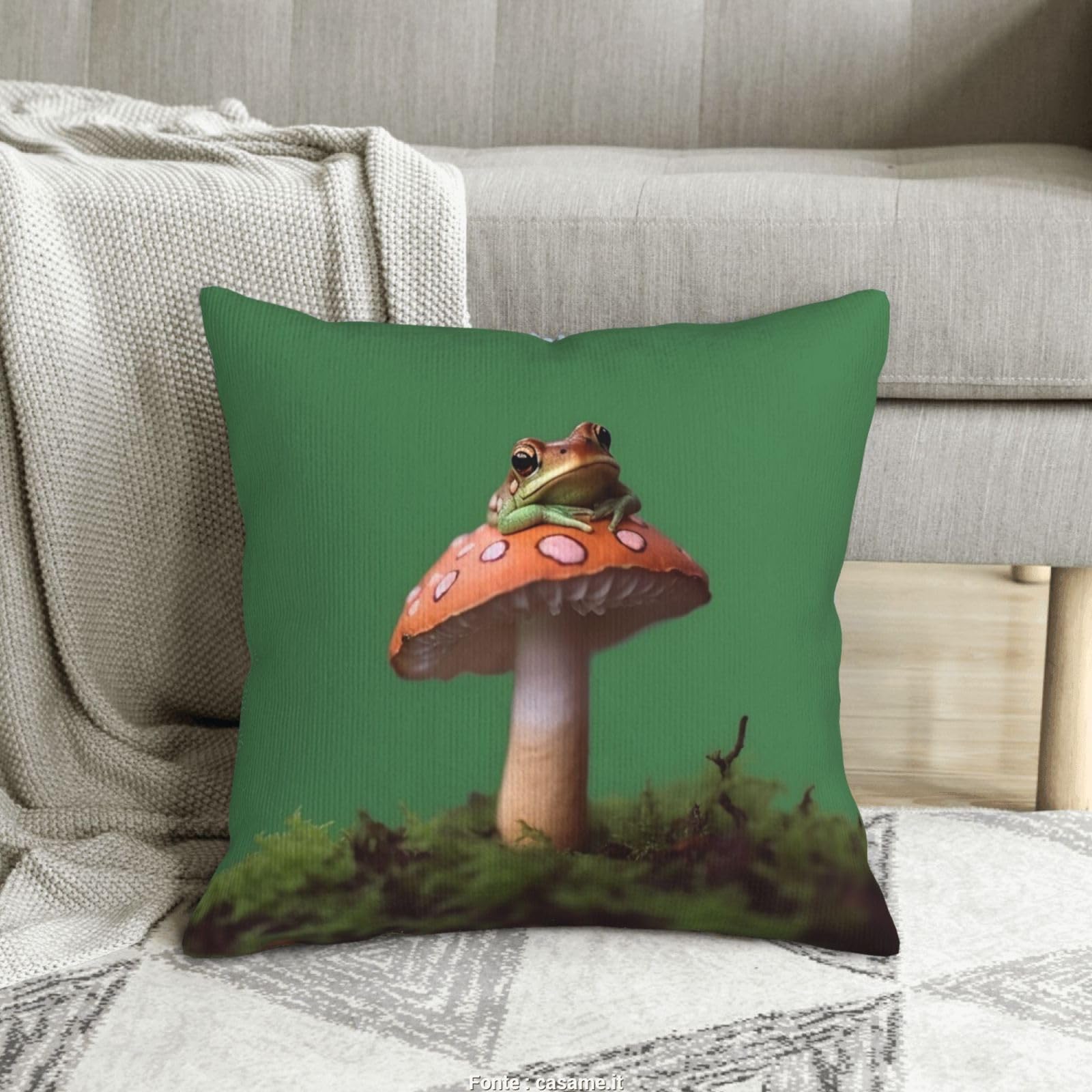 Housse de coussin velours côtelé grenouille 45x45 cm pour salon