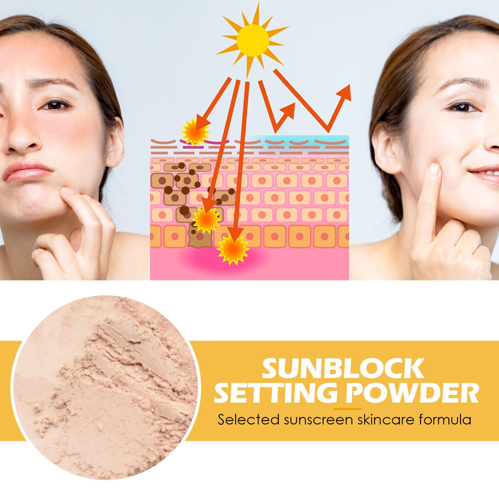 Polvo fijador de protección solar, 2 unidades de polvo facial suelto con acabado mate mineral, SPF 50, natural, translúcido, control de aceite, minimiza las líneas finas y los poros 4
