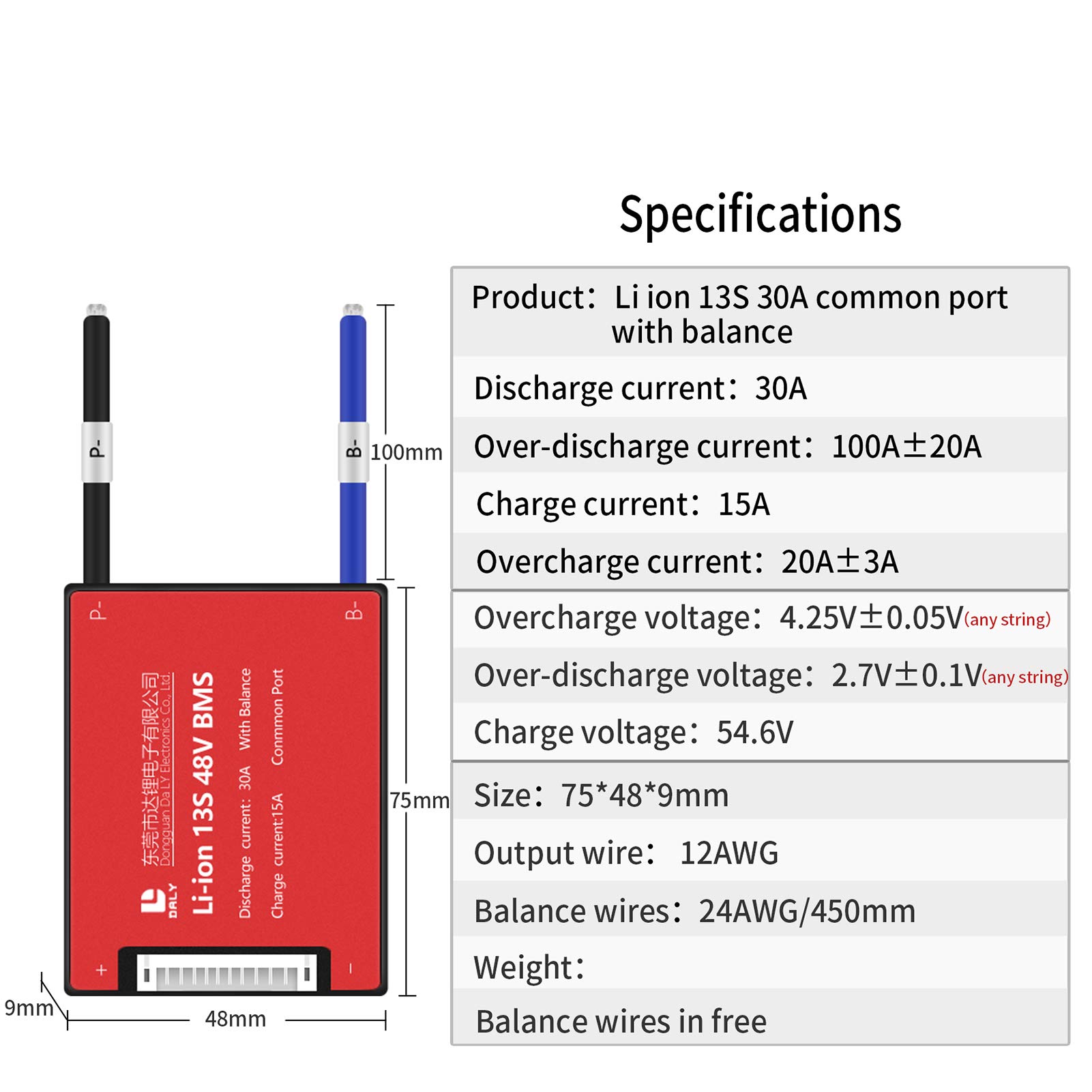 DALY BMS 13S 48V 30A Li-Ion Batterieschutzmodul PCB Schutzplatine mit Ausgleichsleitungen BMS für 18650 Akku Pack 36V …