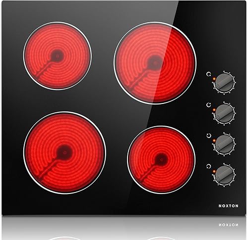 Noxton Estufa eléctrica de 24 pulgadas, 4 quemadores, estufa eléctrica de cerámica radiante integrada de 24 pulgadas con control de perilla,