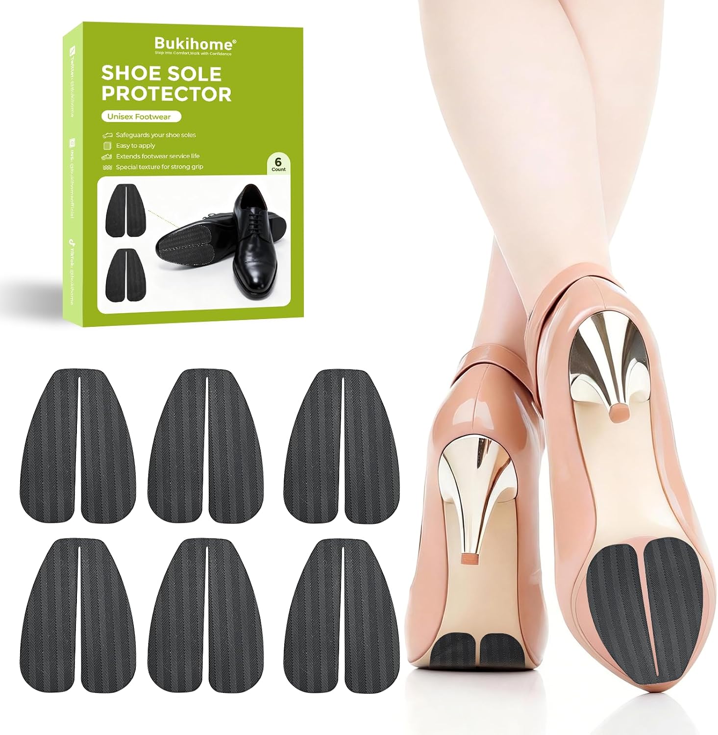 Non-Slip Shoe Sole Protector for Grip Enhance - Bukihome Sole Protection Reduce Wear Due to Frequent Resoling, Long-Lasting Adhesive Durable for Men's Women's Footwear (Black, S, 3 Pairs)