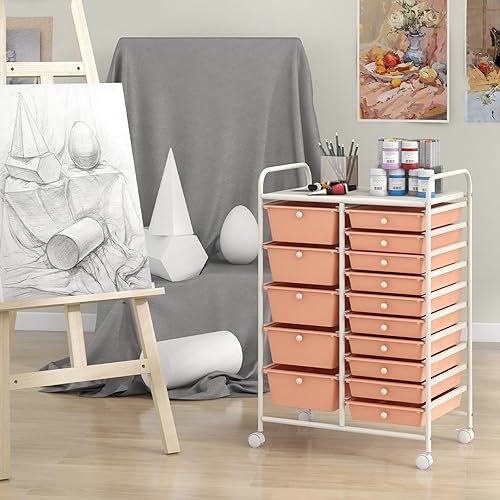 Vista 119 de Giantex - Carrito rodante, 10 cajones, organizador para aula, carrito de almacenamiento con ruedas para útiles escolares, de oficina, hogar, Negro