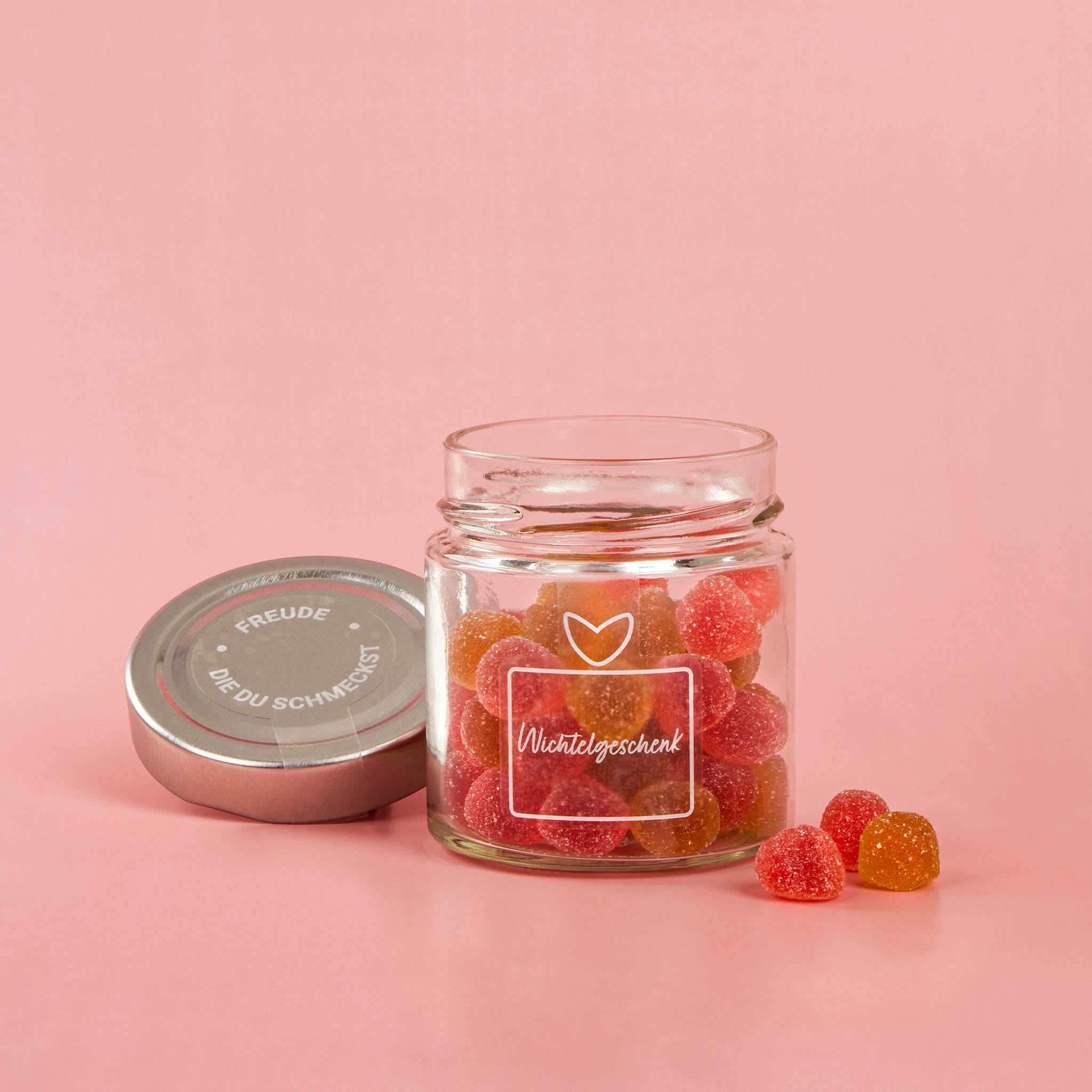Wichtelgeschenk Fruchtgummi in Geschenkglas 120g | Das Perfekte Geschenk zum Wichteln | Mitbringsel | Geschenk zu Weihnachten für Familie, Freunde oder Kollegen | Süße Kleinigkeit