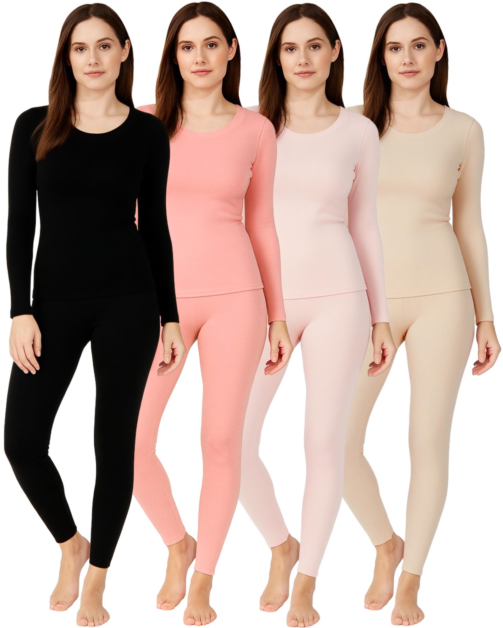 4 Pieces Fleece Lined Thermal Underwear Set for Women Thermal Underwear Base Layer Winter Cold Weather Soft Warm Top Bottom