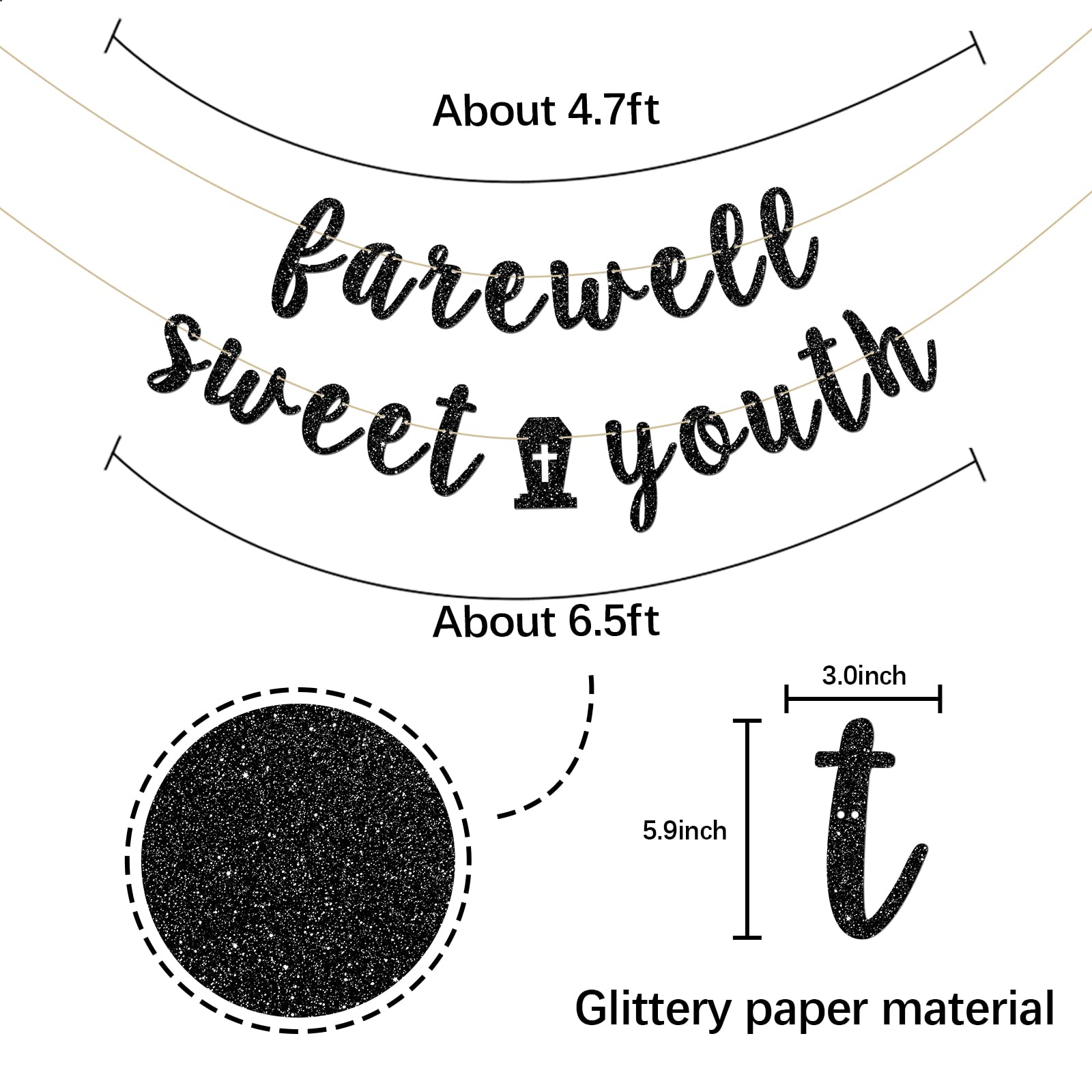 „Abschied Sweet Youth“ Geburtstagsbanner – Für 20/30/40/50. Geburtstag, Wimpelkette Mit Glitzer