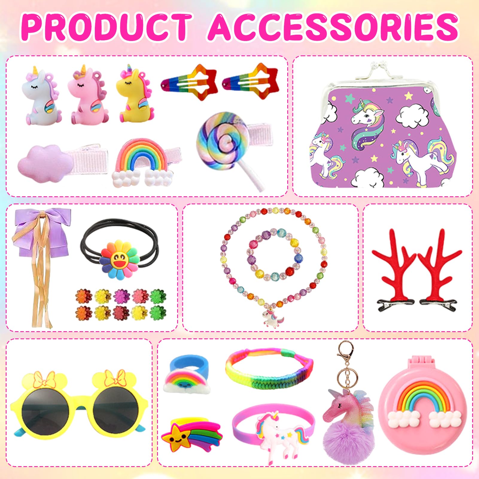 Moerstar Advent Calendar 2025 for Girls Kids Unicorn Christmas Countdown Calendar with Hair Accessories Jewelry Set Bracelets Keychains Glasses Unicorn Bag for Girls Christmas Gifts - Image 2