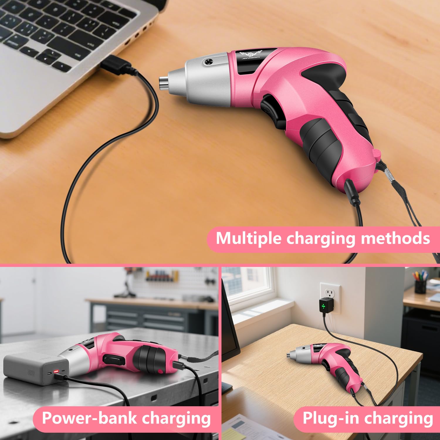 JENABOM Electric Cordless Screwdriver, 3.6V Rechargeable Screwdriver, 3.5N.m Max Torque, LED Light, 24 Pcs - Image 4