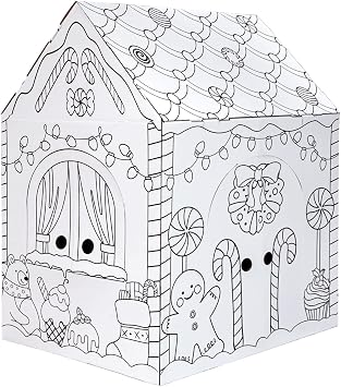 kockuu Gingerbread Cardboard House to Color for Kids Toddlers, Large Gingerbread Cardboard Coloring House Playhouse Christmas Arts & Crafts Activity Indoor Fun, 40" x 32" x 26"