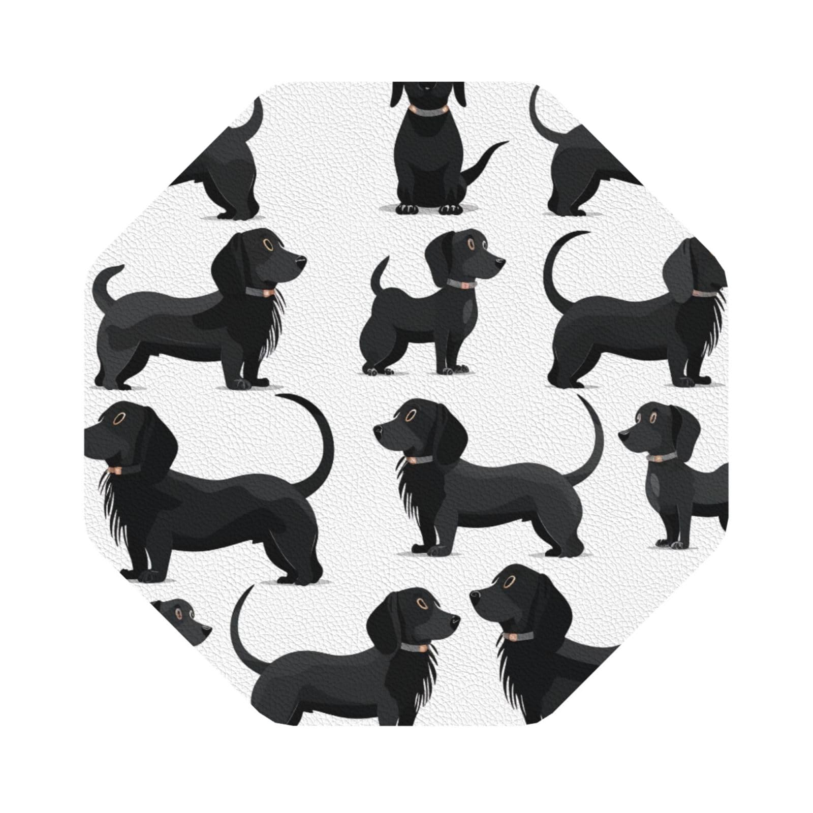 Black Dogs Dachshund Dog Print Leather Coaster Set of 6, Octagon Coasters Table Decorative Coffee Cup Beverage Coasters Wine Beer Bar Coasters for Hot Drinks Table Protection