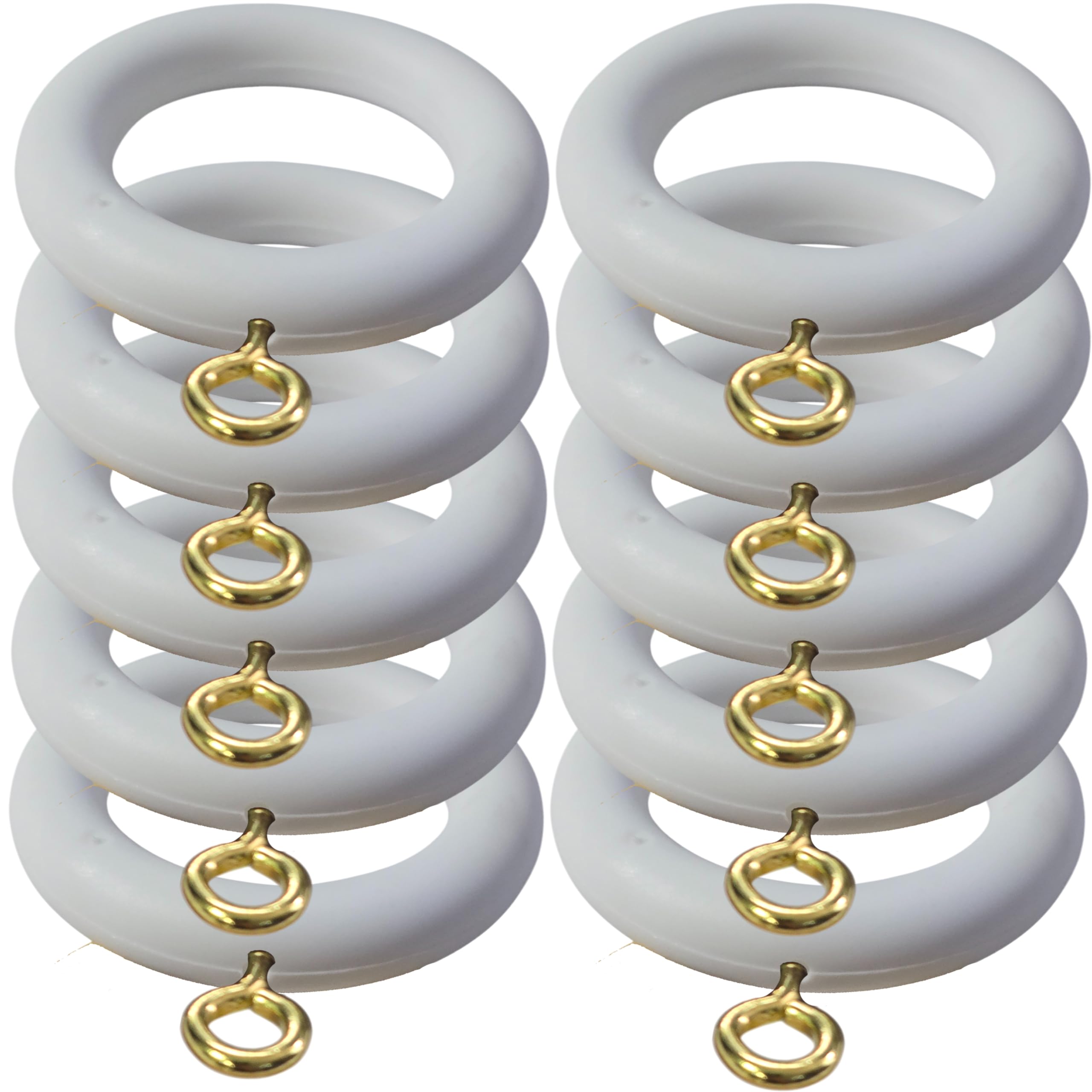 35mm x 54mm White Curtain Rings Drapery Pole with Curtain Loops & Gliders - Easy-Glide Design with Eyelets for 28mm Pole (Pack of 10)