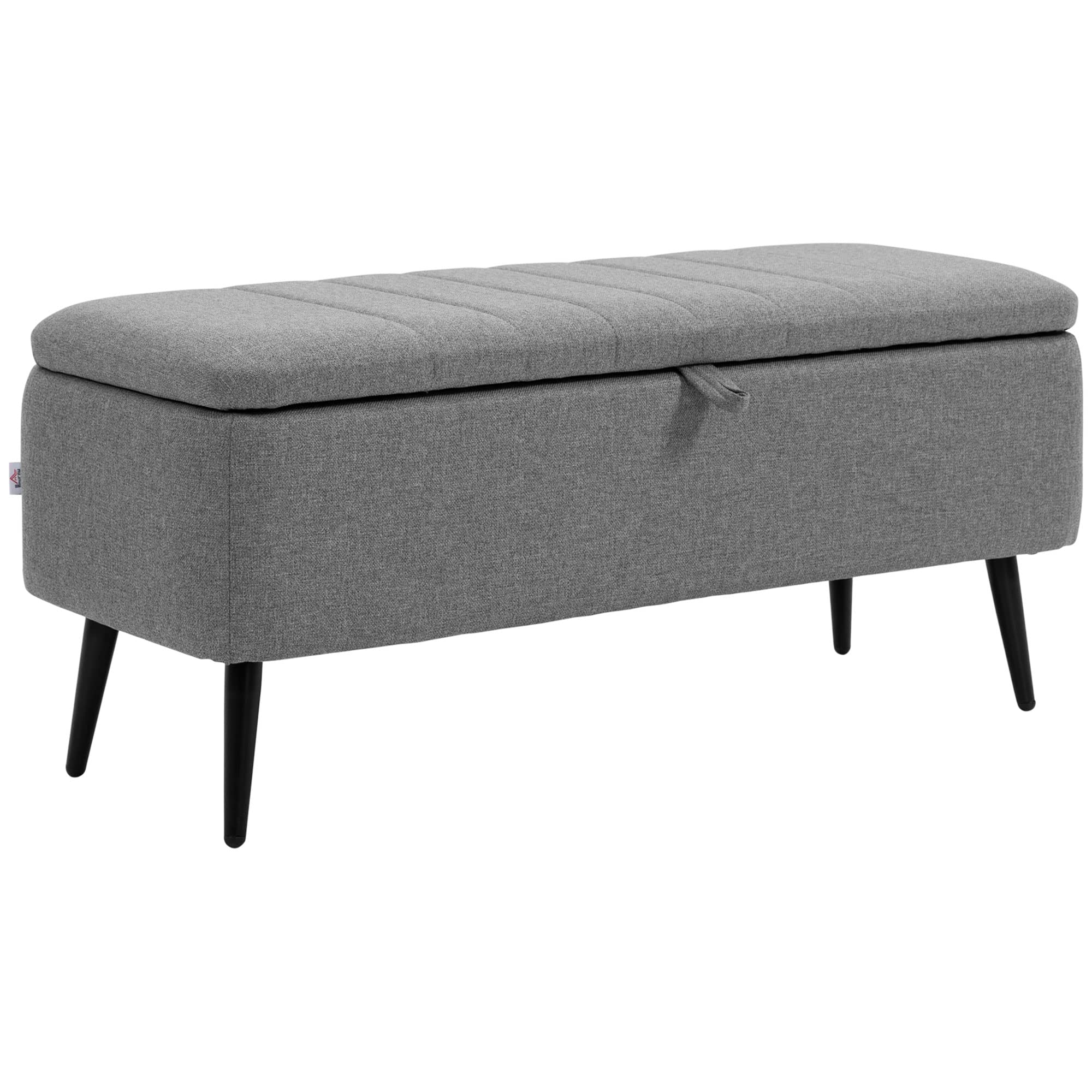 HOMCOM Sitzbank mit Stauraum mit Leinenoptik 102 x 40 x 44 cm, Grau | Polsterbank, Truhenbank mit Stahlbeinen, Sitztruhe, für Wohnzimmer Schlafzimmer Flur