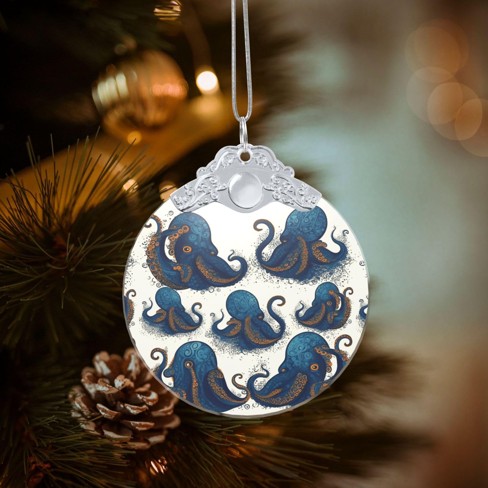 Crystal Christmas Ornaments for Christmas Tree Decoration Hanging Tentacles Octopus Ornament with Gold Ribbon Crafts Round Pendant for Keepsake Gifts Glass Xmas Decor Party Supplies
