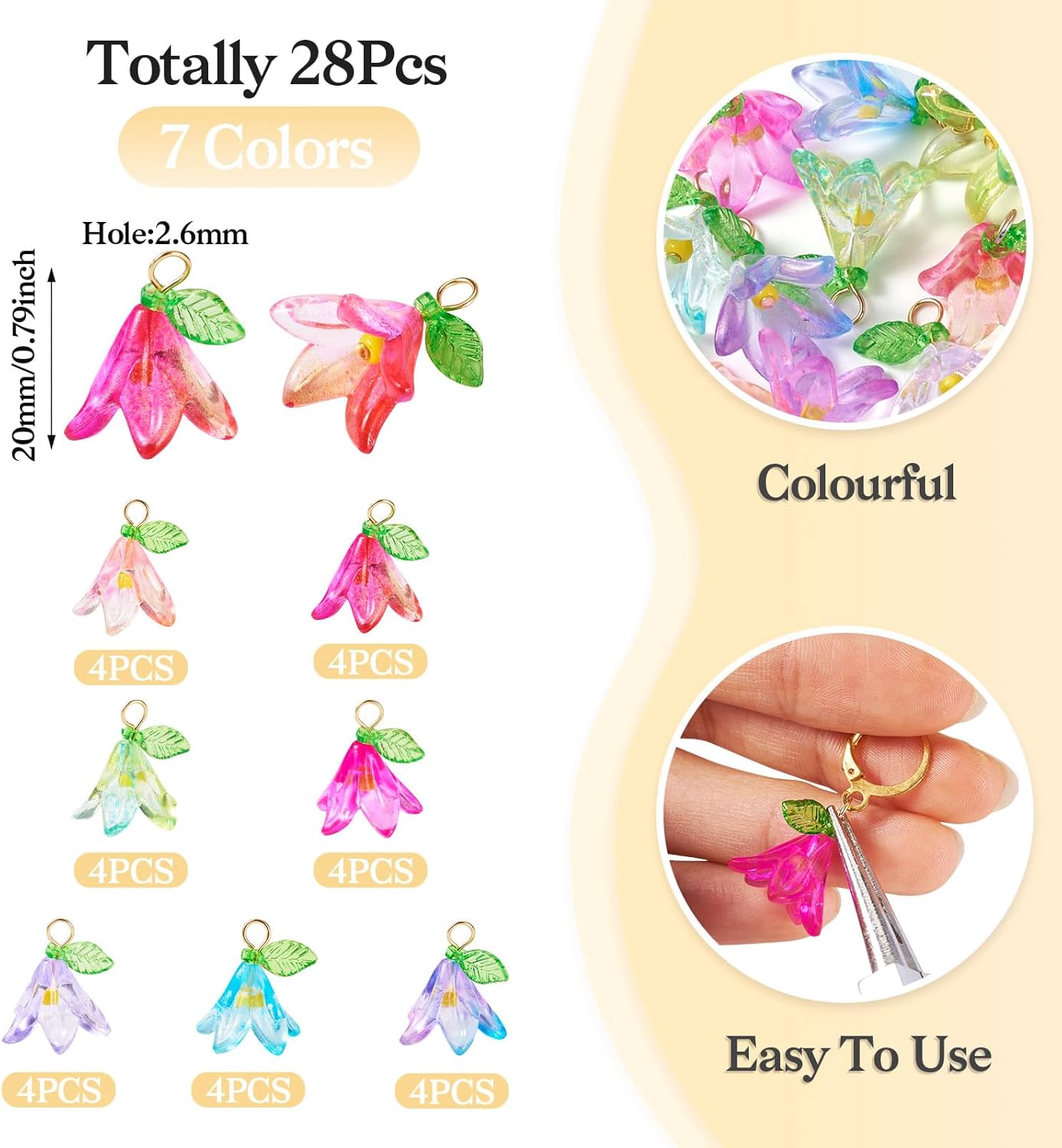 Pandahall Acrylic Flower Charms Floral Leaf Charms Transparent Lily Floral Dangle Charms Crystal Floral Earring Charms for DIY Jewelry Making - Image 5