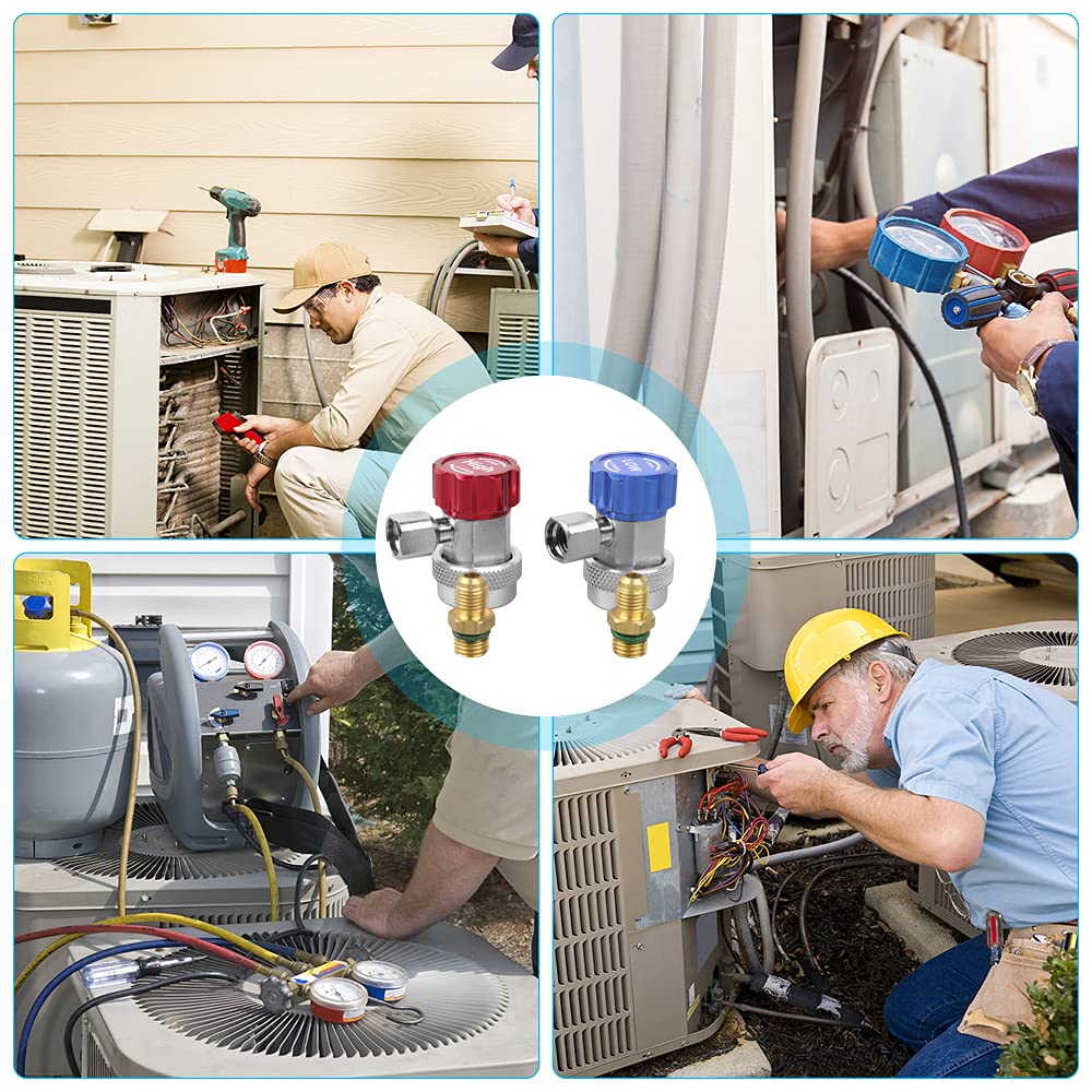1/4 R134 A/C Connettore Rapido Basso, 2 Pezzi/Setconnettore Accoppiatore Alto, Adattatore Valvola Aria Condizionata, Valvola di Sicurezza Attacco Rapido Aria Condizionata