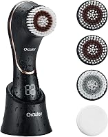 Orauley Electric Facial Cleansing Brush - Rechargeable IPX7 Waterproof Face Scrubber with 4 Brush Heads for Deep Exfoliation & Cleansing, Black
