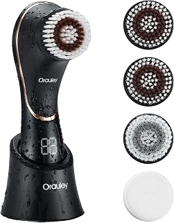 Orauley Electric Facial Cleansing Brush - Rechargeable IPX7 Waterproof Face Scrubber with 4 Brush Heads for Deep Exfoliation & Cleansing, Black