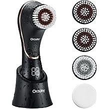 Facial Cleansing Brush, Electric Face Scrubber Rechargeable Exfoliator IPX-7 Waterproof Rotating Cleanser for Exfoliating, Massaging and Deep Cleansing for Women &amp; Men with 4 Brush Heads Black