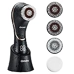 Facial Cleansing Brush, Electric Face Scrubber Rechargeable Exfoliator IPX-7 Waterproof Rotating Cleanser for Exfoliating, Massaging and Deep Cleansing for Women & Men with 4 Brush Heads Black