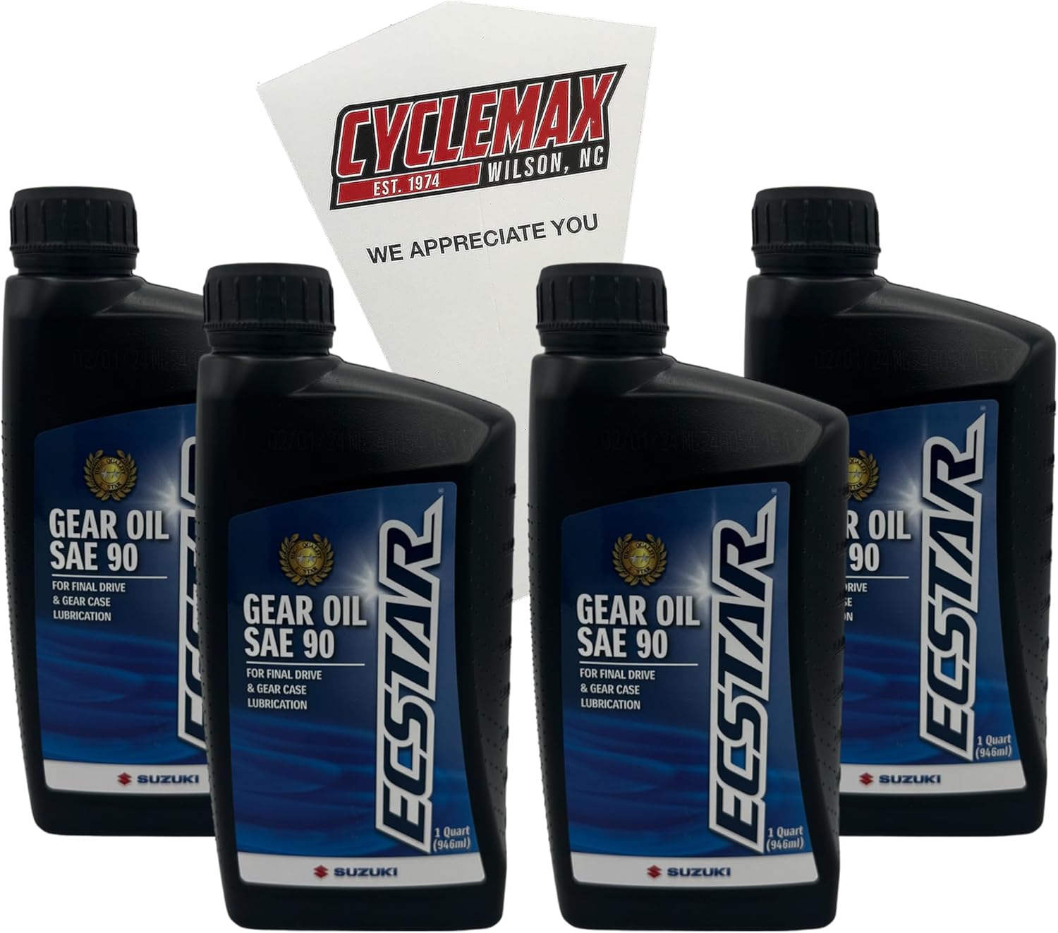CYCLEMAX Four Pack Compatible with Suzuki Ecstar Gear Oil SAE 90 990A0-01E81-01Q-4PACK Contains Four Ecstar Gear Oil SAE 90 and a Funnel