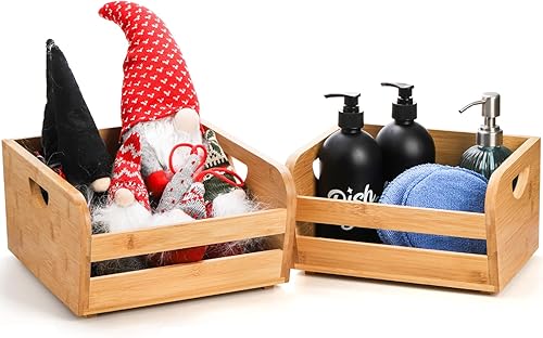 Miniatura 5 de DEAYOU Paquete de 2 contenedores de almacenamiento apilables de bambú caja de cesta de organización de alimentos naturales contenedor apilable