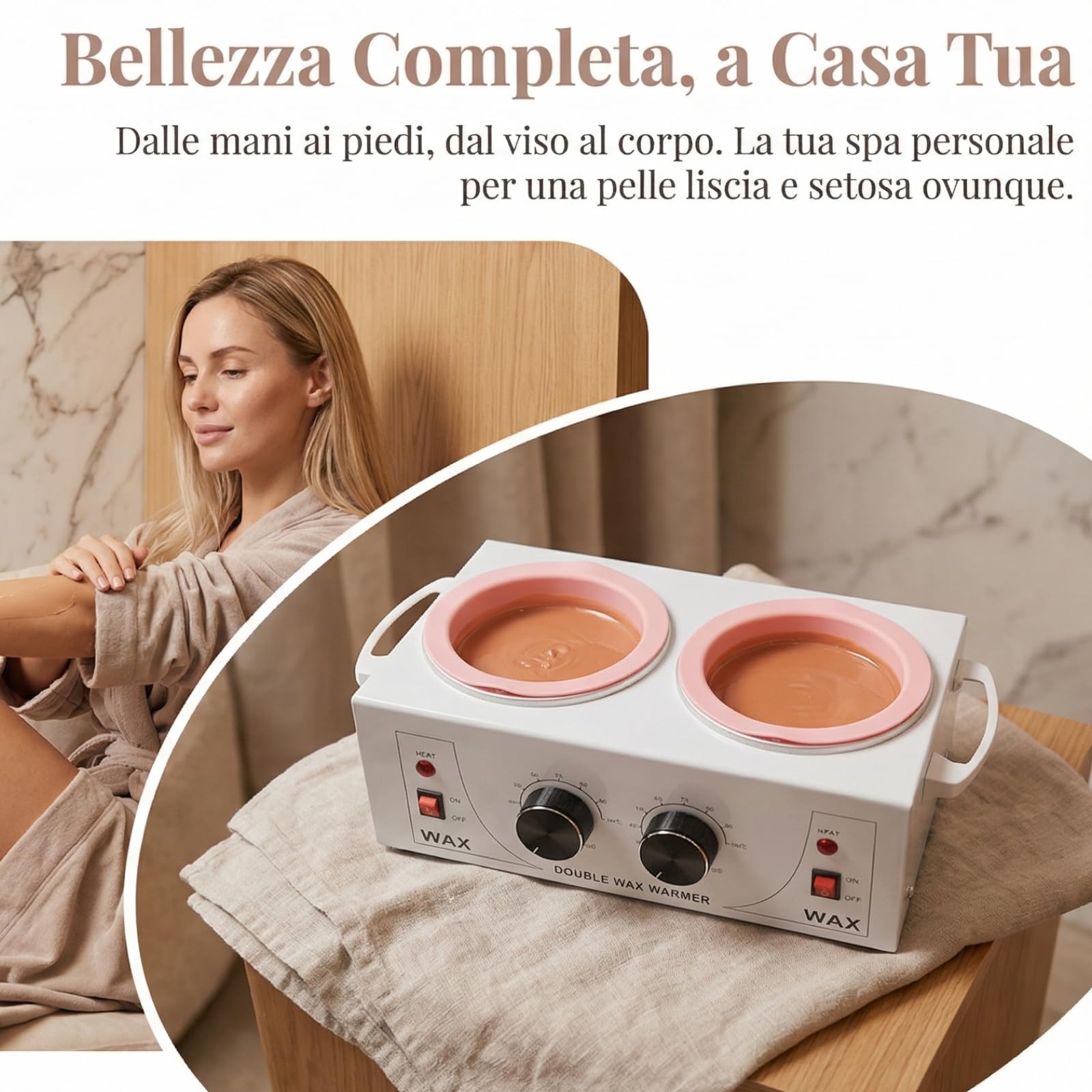 Scaldacera per, scaldacera a doppio contenitore, temperatura regolabile, apparecchiatura multifunzionale per cera calda, ideale per spa, saloni e per la cura estetica a casa (Modello B)