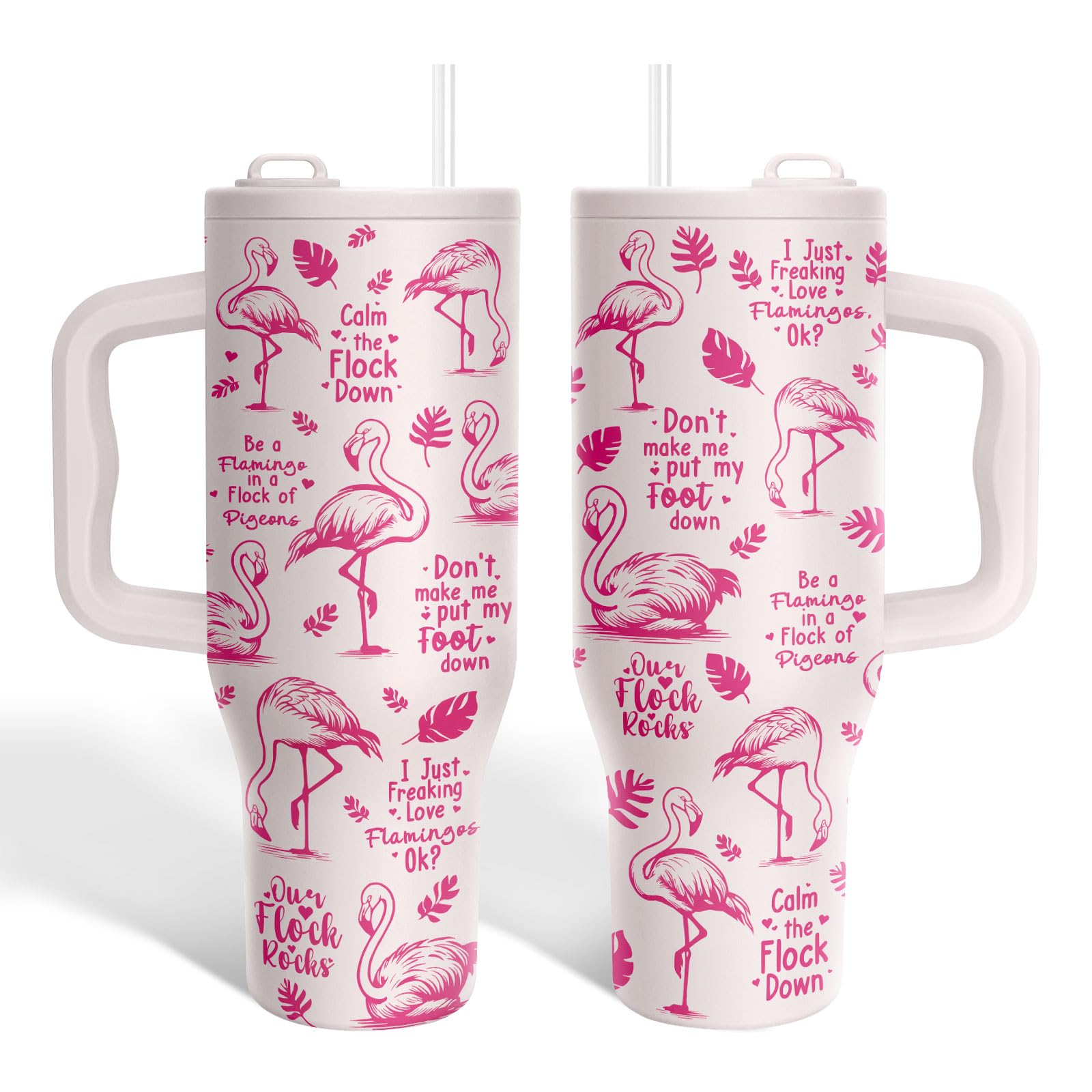 34HD Flamingo Tumbler 40oz with Handle and Straw, Presents for Her &amp; Women
