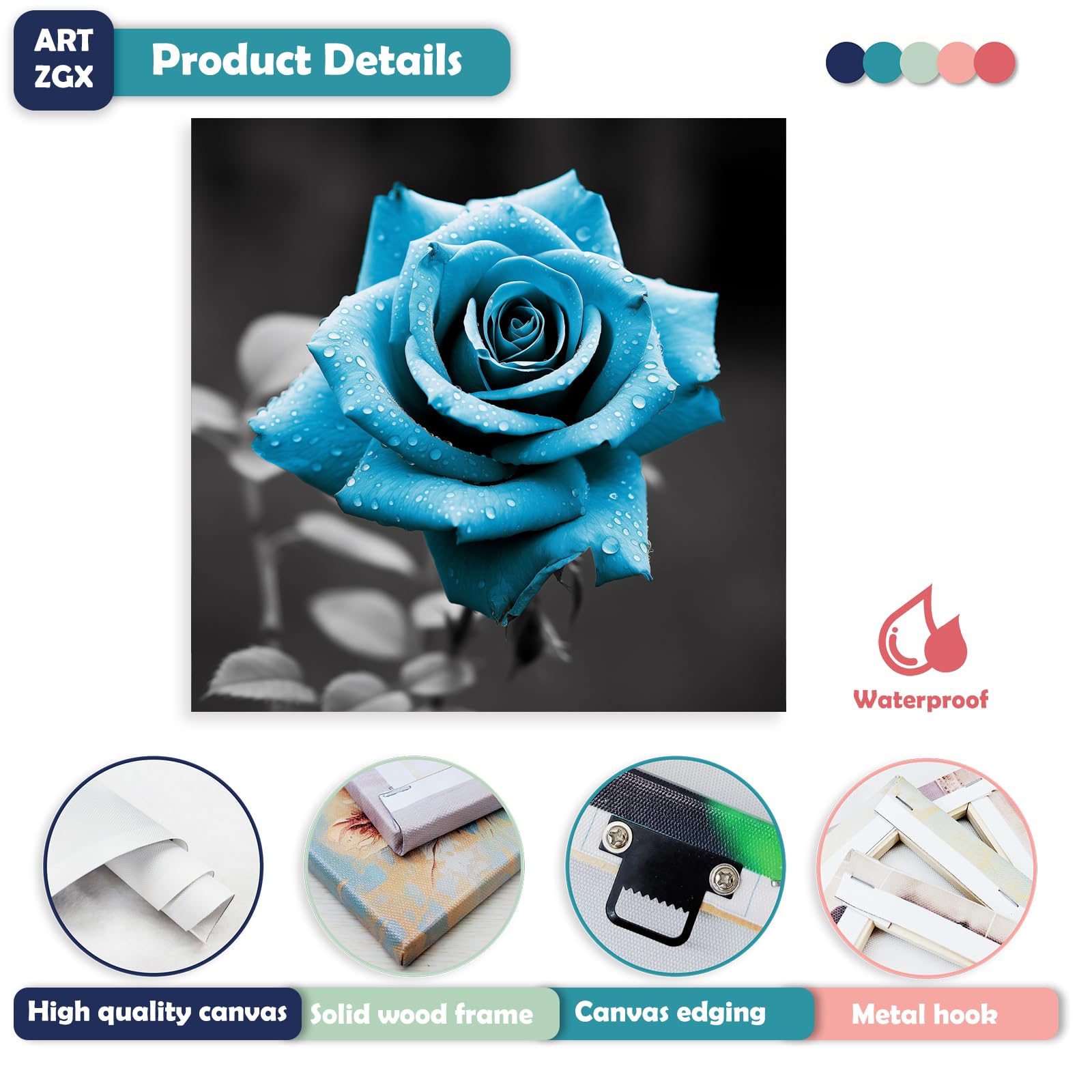 画材 BLUE ROSE Amazon.com: ARTZGX Blue Rose Canvas Wall Art Rose Flower Picture