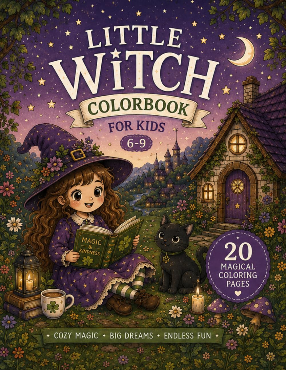 Little Witch: A Cozy Celtic & Irish Coloring Adventure for Kids Ages 6–9 | 20 Magical Pages with Cute Witches, Moonlit Forests, Potions, Cats & Cozy Fantasy Fun