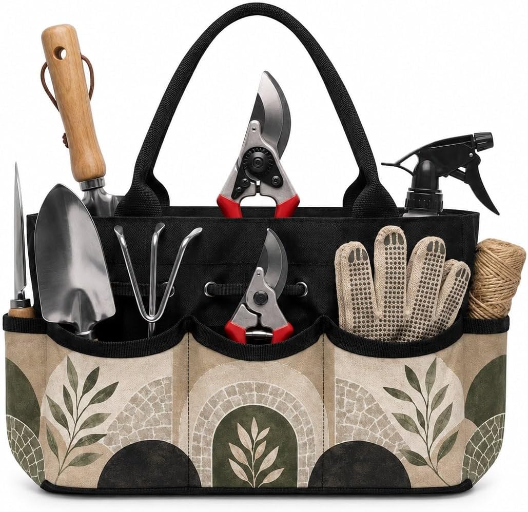 Organic Arch Earthy Mosaic Garden Tool Bag Organizer for Patio in Zen Style