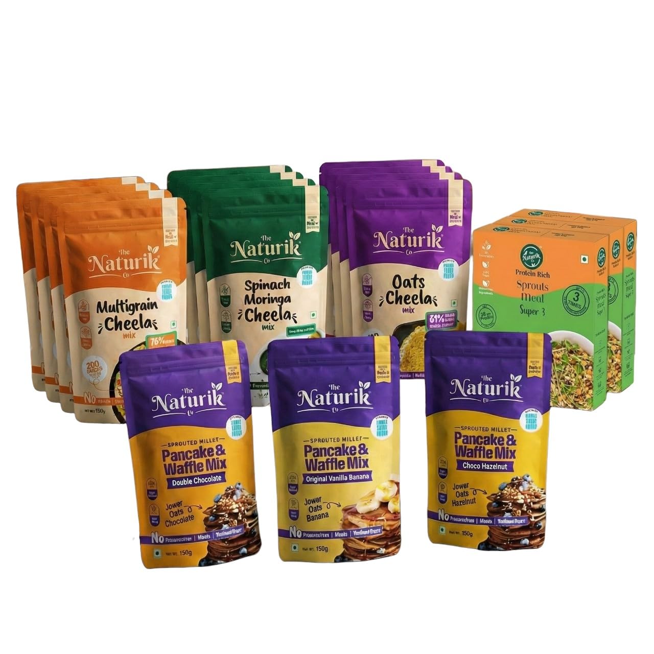 Naturik Healthy Breakfast Combo for Kids & Adult | 21 Days Weight Management Breakfast Kit | 21 Pack of Milet-Based Gluten Free 7 Minutes Nutritious Meal With High Protein & Low Carbs Includes - 15 Chilla, 3 Sprouts & 3 Pancake/Waffle Mix-image-11