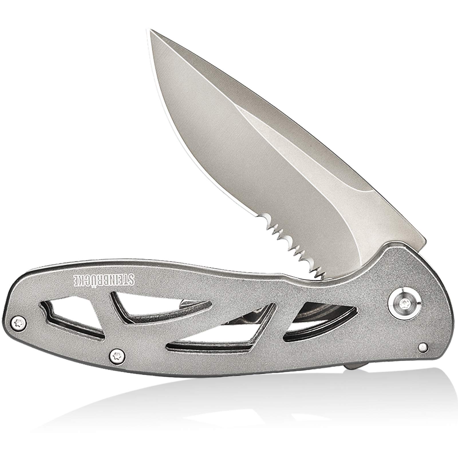 Voltstorm Steinbrucke Folding Knife EDC Pocket Knife - 3.1" German 9Cr18Mov Stainless Steel Blade with Reversible Clip, 3.3Oz Lightweight Titanium Coated 60-61 HRC for Everyday Carry Daily Use