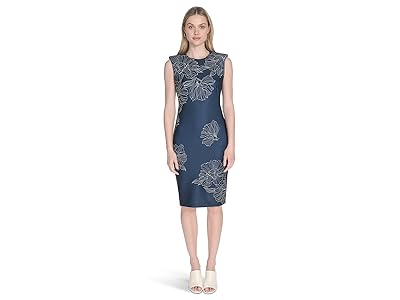 Calvin Klein Scuba Cap Sleeve Floral Printed Sheath Women