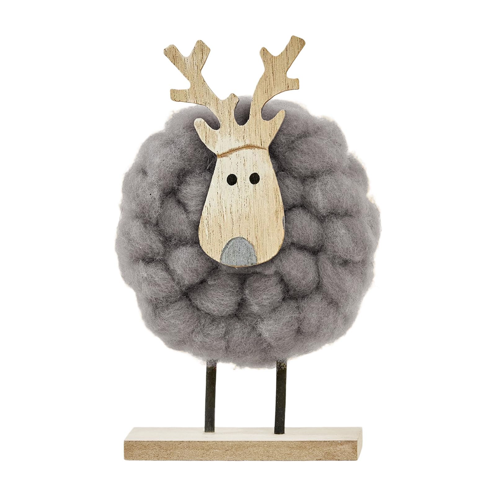 Xjdzineq Felt Santa Reindeer Figure Ornament with Wooden Base Christmas Tree Decoration for Mantels Tabletop Shelf Display Christmas Decoration