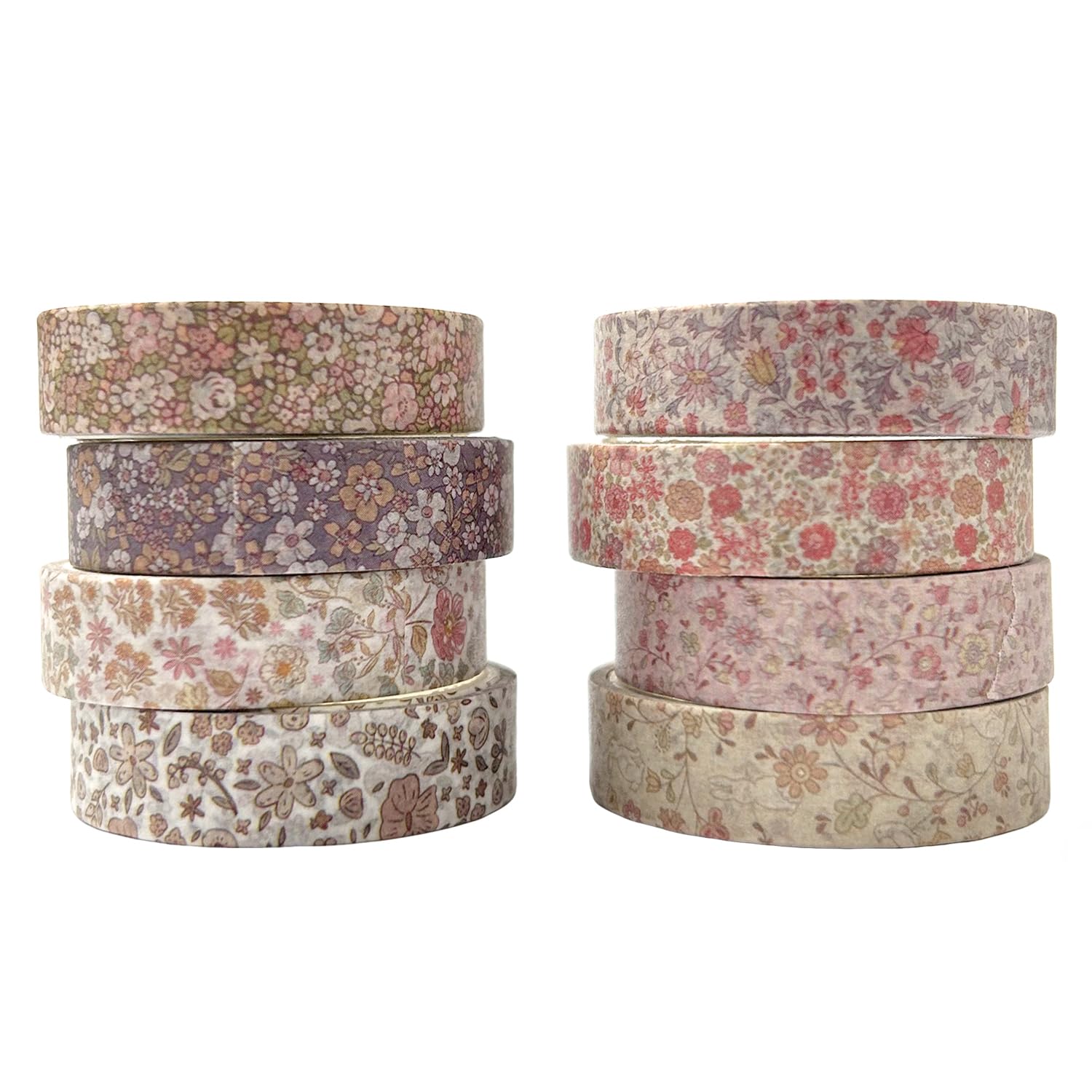 KEJOL 8 Rolls Washi Tape, Vintage Scrapbook Tape Coloured Masking Tape Scrapbooking Supplies for Arts, DIY Crafts, Scrapbook, Wrapping, Journals, Planners (Flowers)