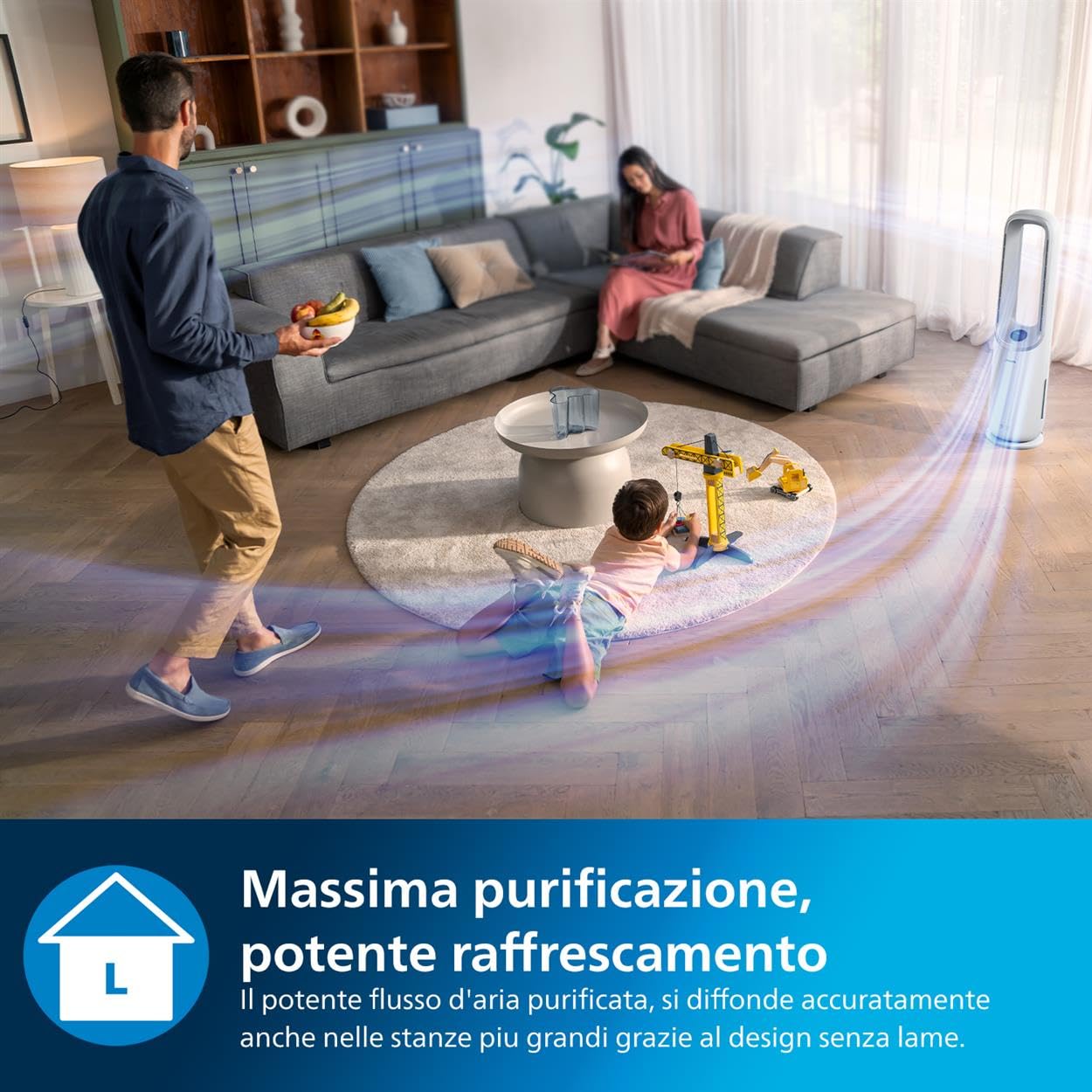 Philips Air Performer 2-in-1: Purificatore e Ventilatore - Fino a 70 m². Filtro HEPA. Rimuove odori e il 99,97% delle particelle inquinanti. Display, App e Alexa (AMF765/10)
