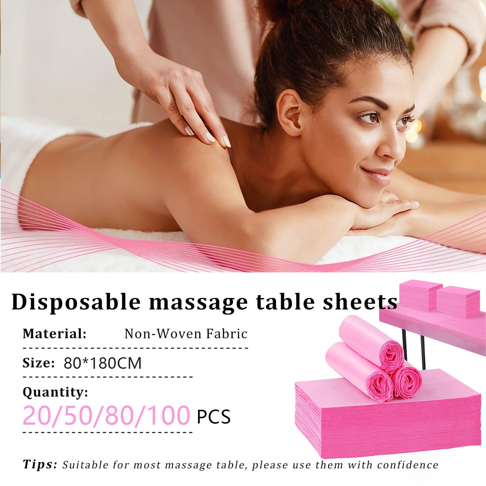 Lot de 100 Draps Jetables Table Massage 80 x 180 cm Tissu Non Tissé Rose