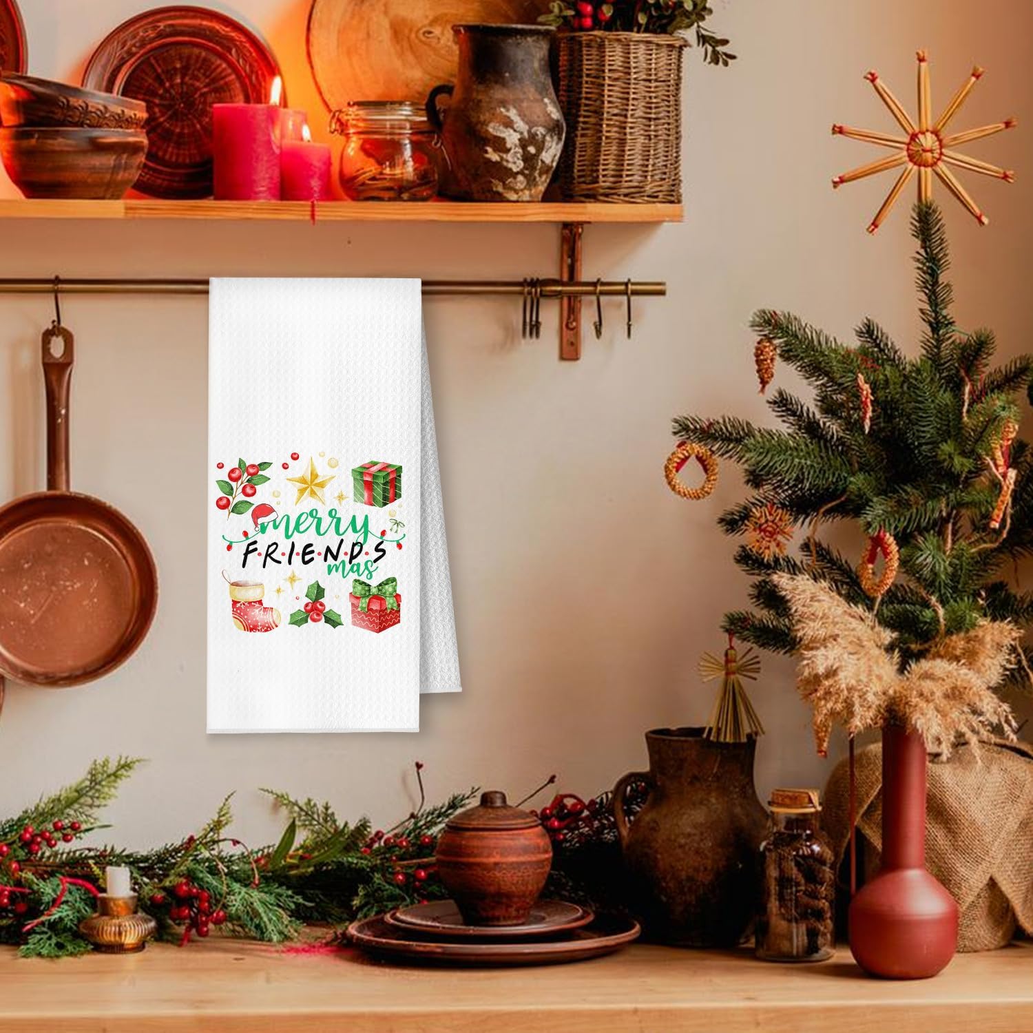Merry Friendsmas Kitchen Towels, Christmas Best Friends Bestie BFF Gifts Dish Tea Towels, Friendsmas Gifts Decorative Hand Towel for Bathroom Kitchen, 16x24 Inch - Image 2