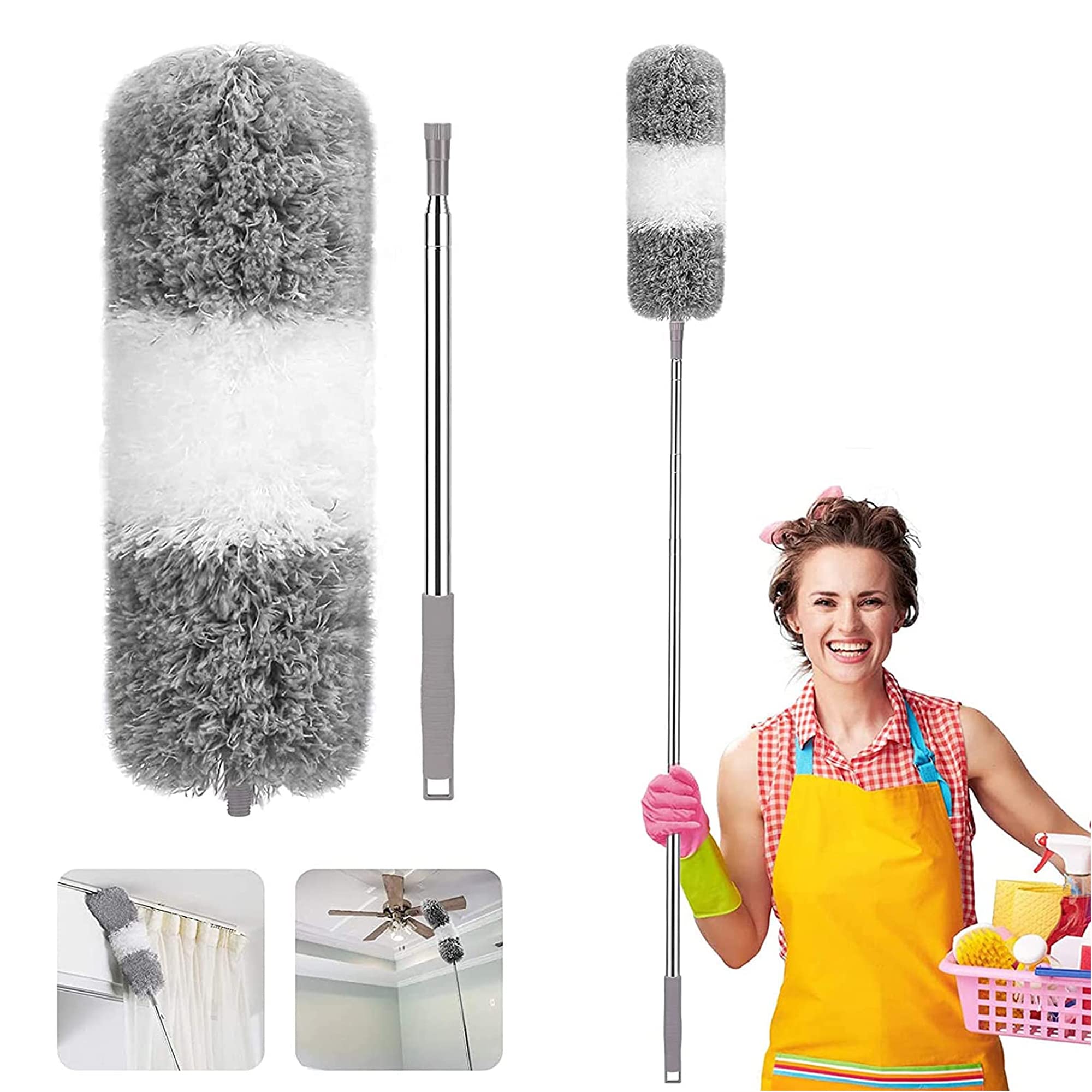 SulfarFeather Duster, Microfiber Duster, Improved Long Pole Duster (30 to100 inches), Microfiber Bendable Head & Scratch-Resistant Hat for Clean Ceiling Fan, High Ceiling, Blinds & Car