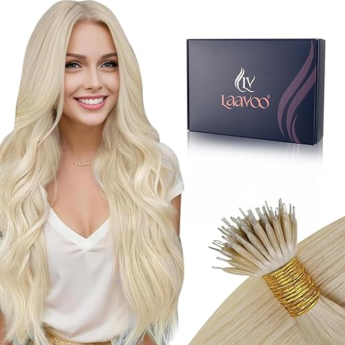LaaVoo Nano Bead Hair Extensions Human Hair Bleach Blonde Nano Human Hair Extensions Cold Fusion Nano Hair Extension Real Straiht 50s 50g 16 Inch