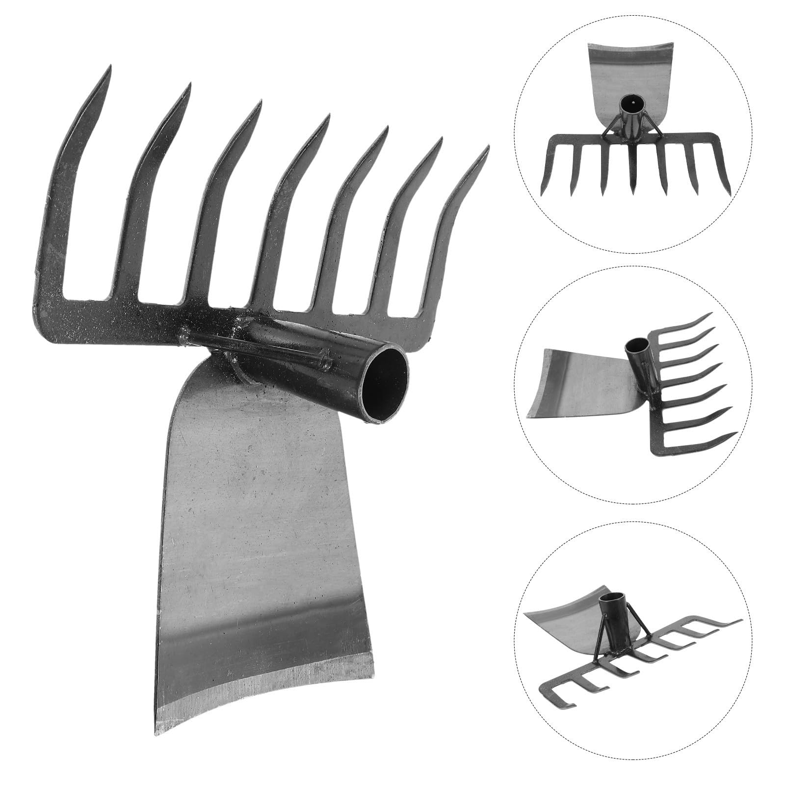 Houe de Jardin avec Râteau, Acier Inoxydable Noir, Outil Polyvalent