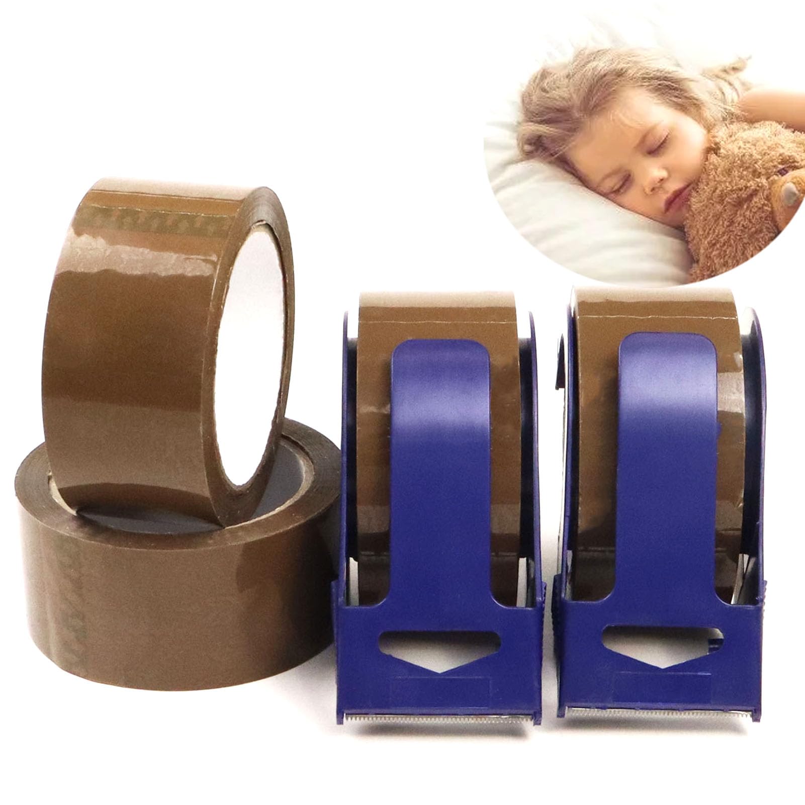 WELSTIK Heavy Duty Brown Packing Tape 4 Rolls 2.7mil 48mm x 50m with 2 Pack Dispenser, Noiseless Packaging Tape for Shipping, Moving, Strong Sealing,Office, & Home