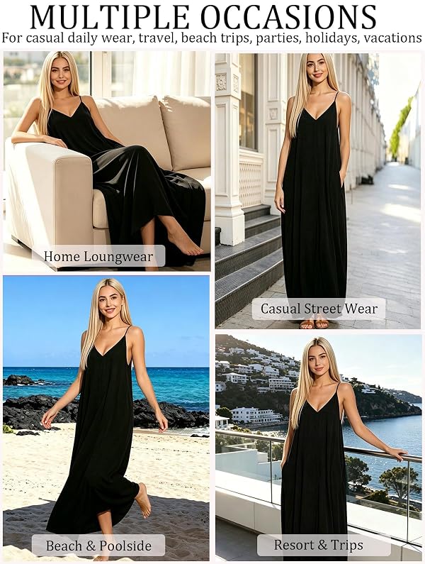 Ctsazhy Black Spaghetti Strap Maxi Dress with Pocket,Casual Summer Sundress by Ctsazhy - Used condition - Image 2