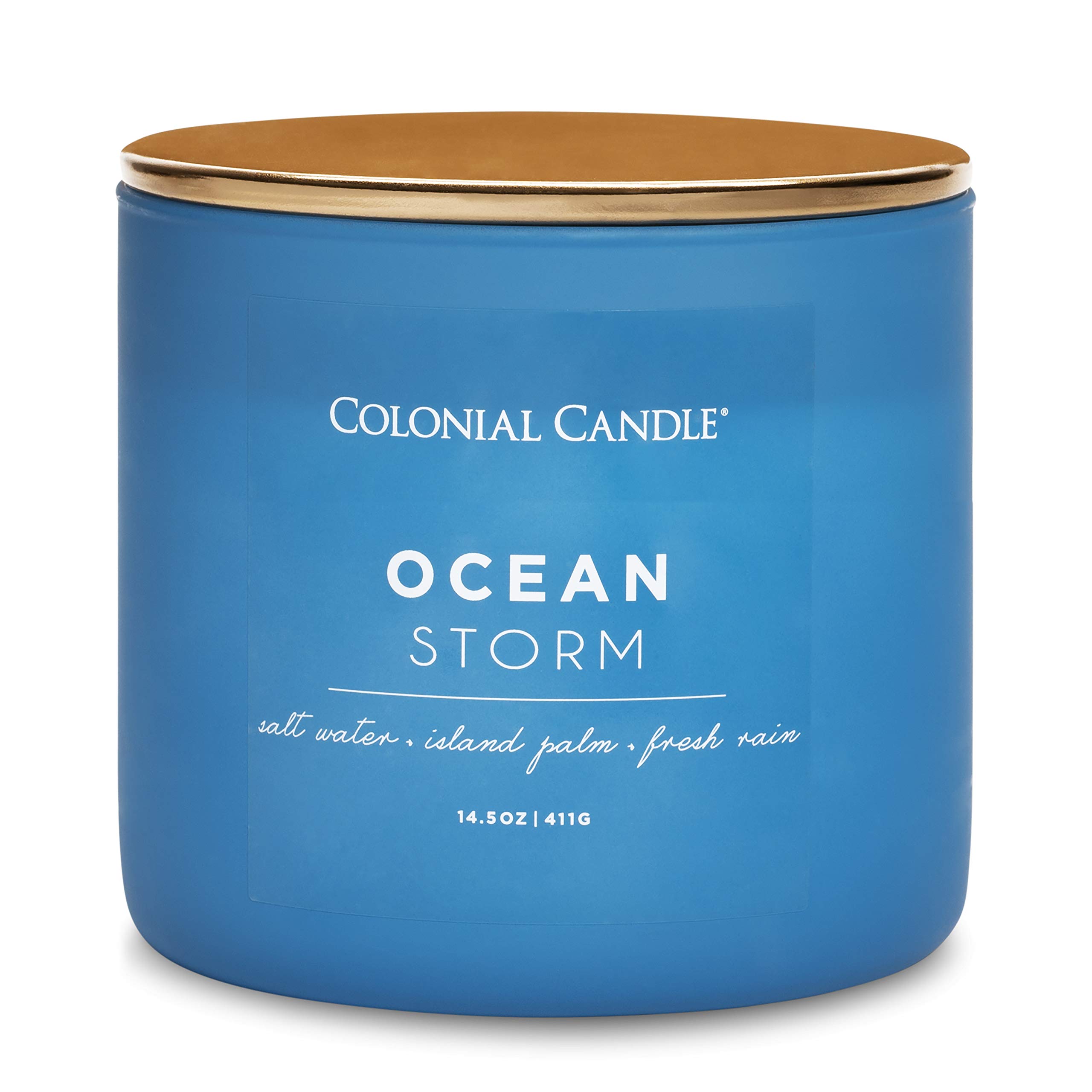 Colonial Candle Ocean Storm Scented Jar Candle, Pop of Color Collection, 3 Wick, Blue, 14.5 oz - Up to 60 Hours Burn